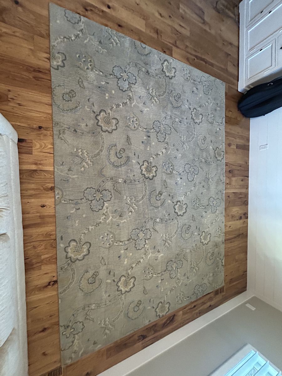 Large Area Rug - Light Blue/Gray with Floral Pattern, 8x10 ft, Used Excellent