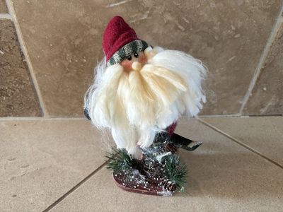 Skiing Santa Claus on Wood Heart Base