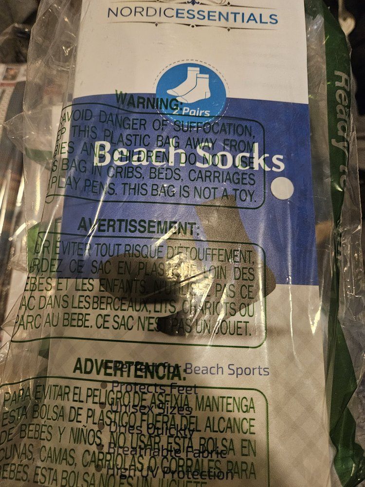Nordic Essentials Beach Socks - 2 Pairs, Neoprene Sole & Lycra Body, UV Protection, Size S