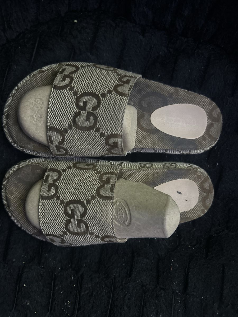 Gucci GG Canvas Slide Sandals Women's Size 6 Beige/Brown