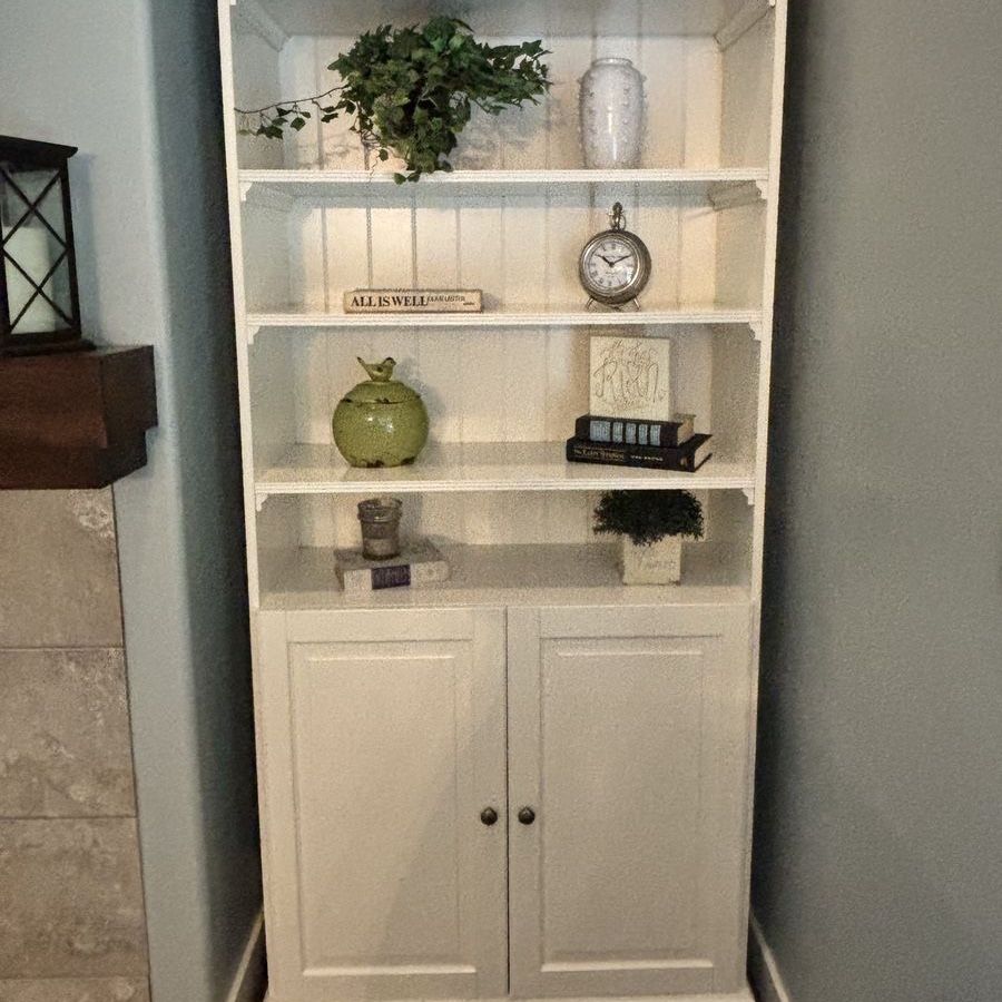 White Wood Tall Bookshelf with Cabinet Storage - Includes 2 identical cabinets
