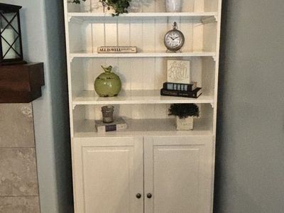 White Wood Tall Bookshelf with Cabinet Storage - Includes 2 identical cabinets