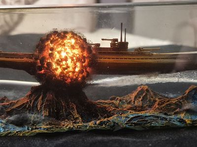 Handmade Resin light-up Submarine Diorama with Volcanic Eruption - Unique Display Piece