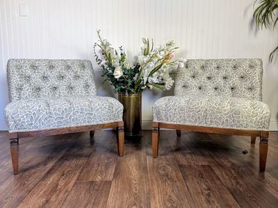 Vintage Hollywood Regency Tufted Slipper Chairs