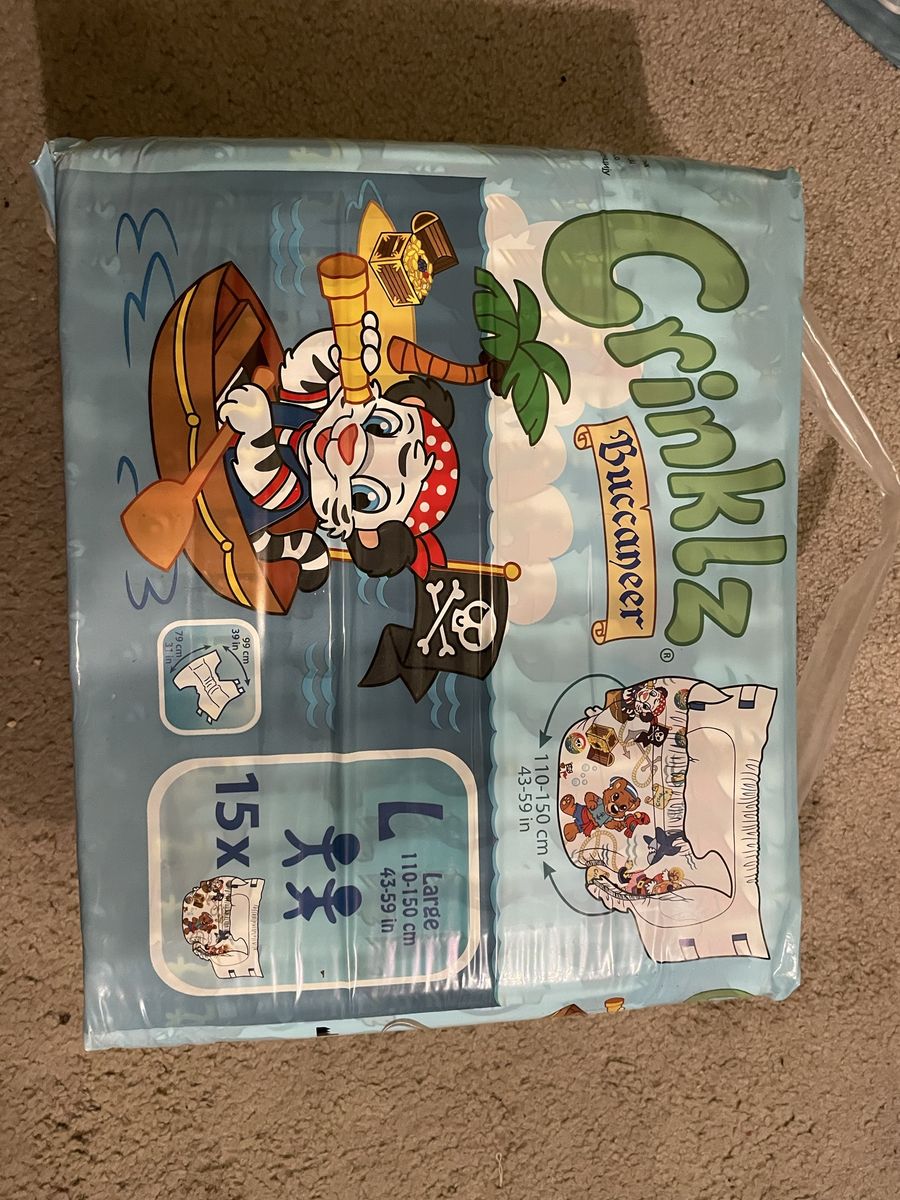 Crinklz Buccaneer Adult Diapers - Large (110-150cm / 43-59in), 15 Count Pack