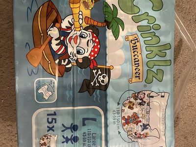 Crinklz Buccaneer Adult Diapers - Large (110-150cm / 43-59in), 15 Count Pack