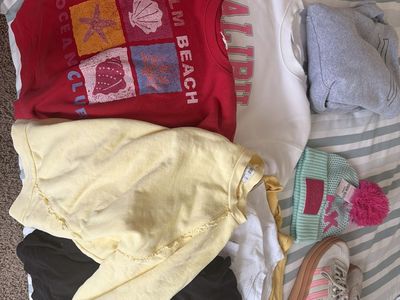 Young Women's Clothing or girl Size 10/12 - Sweatshirts, Tees, Beanie one size fits all & adidas shoes are size 5.5 worn once.
