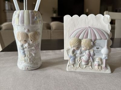 Precious Moments "Love Is Sodalicious" ceramic soda glass and napkin holder set