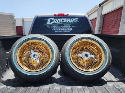 Gold Spoke Wheels & Tires 14 inch lowrider everything is new with engraved knockoffs and Locking adapters