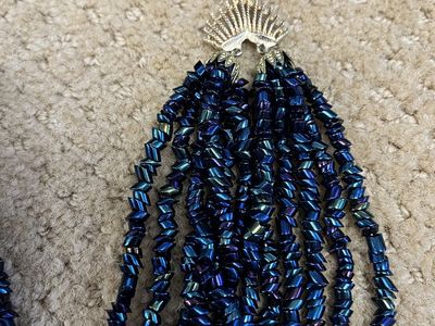 Gorgeous Dark Navy Blue Glass Beaded Necklace / Choker - Vintage