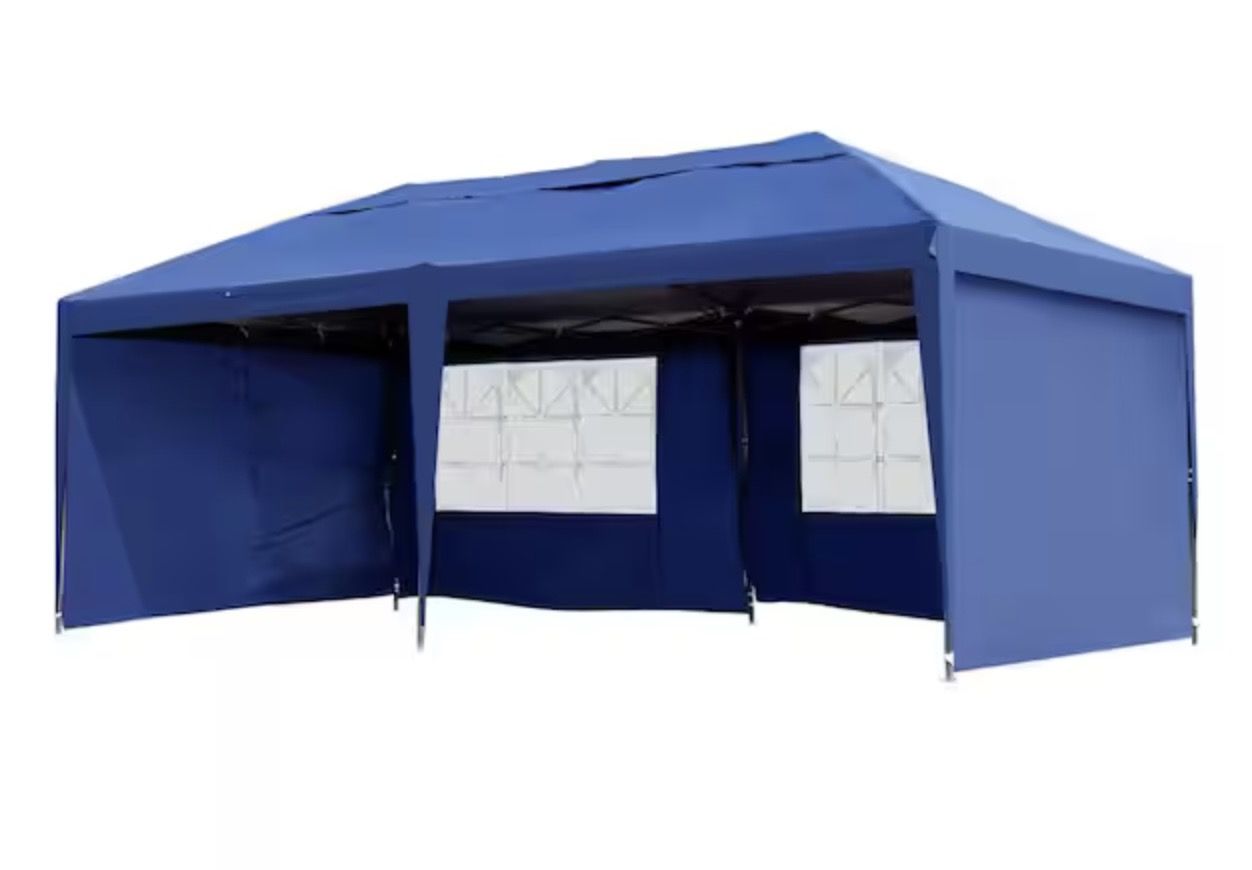 Outsunny 10 ft. x 20 ft. Blue Outdoor Gazebo Canopy Party Large Wedding Tent with 4 Removable Sidewalls and Easy Carrying Bag