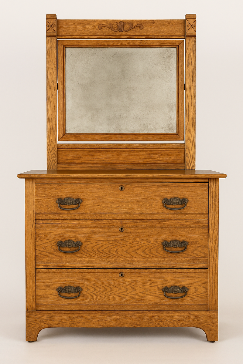 Antique Golden Oak Dresser with Original Mirror – 1880s