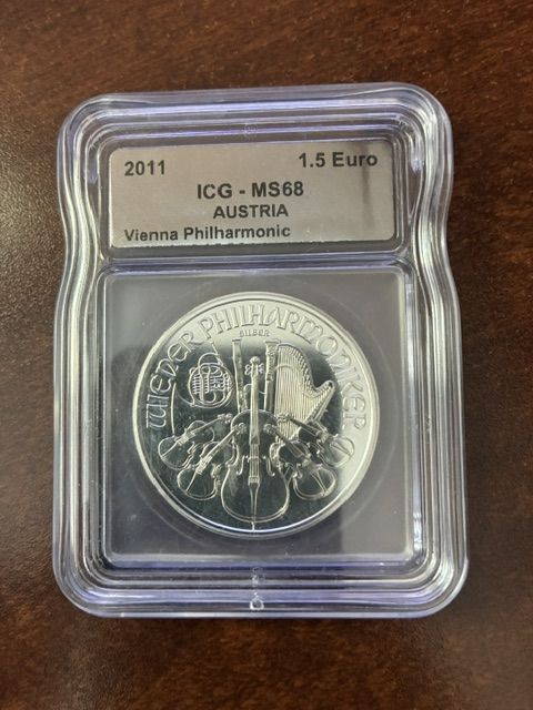 2011 Austria 1.5 Euro Vienna Philharmonic Silver Coin - ICG MS68 Graded