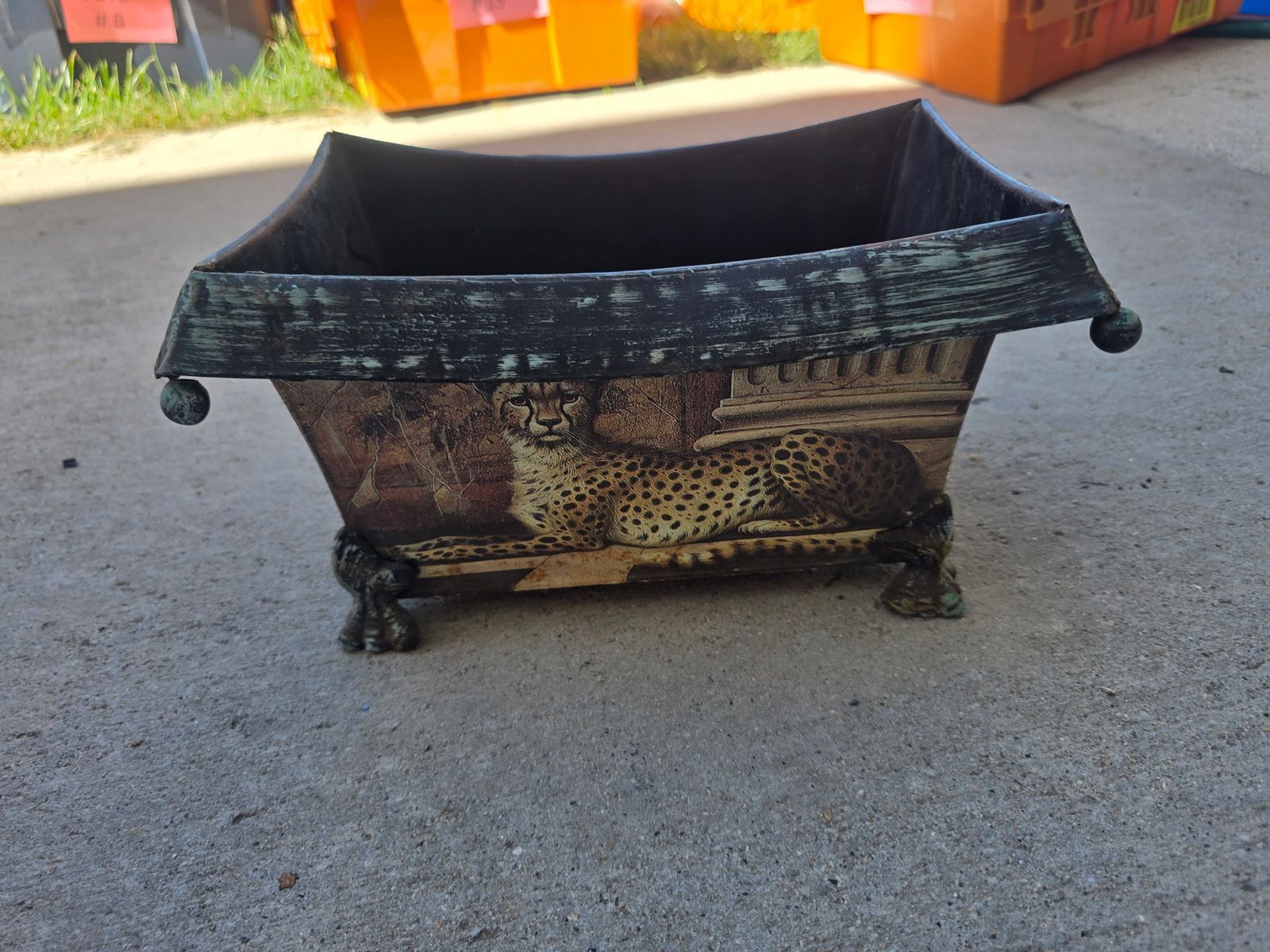 Vintage Hollywood Regency Cheetah Planter Box – Ornate Footed Cachepot Urn