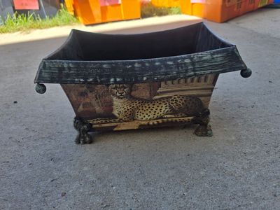 Vintage Hollywood Regency Cheetah Planter Box – Ornate Footed Cachepot Urn