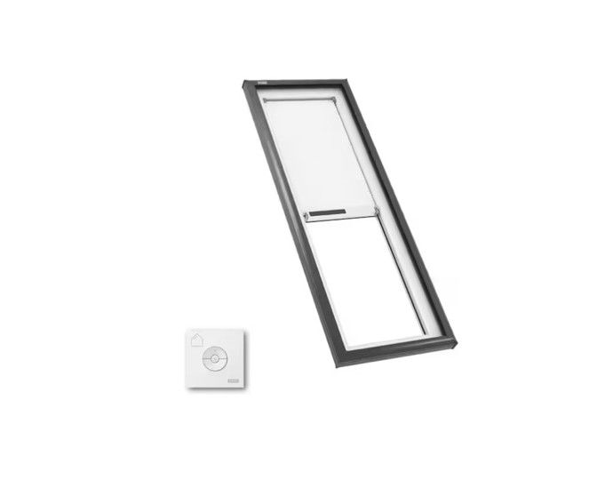 22.5" x 70.5" VELUX Skylight with Laminated Low-E3 Glass, White Solar Powered Room Darkening Shade Remote