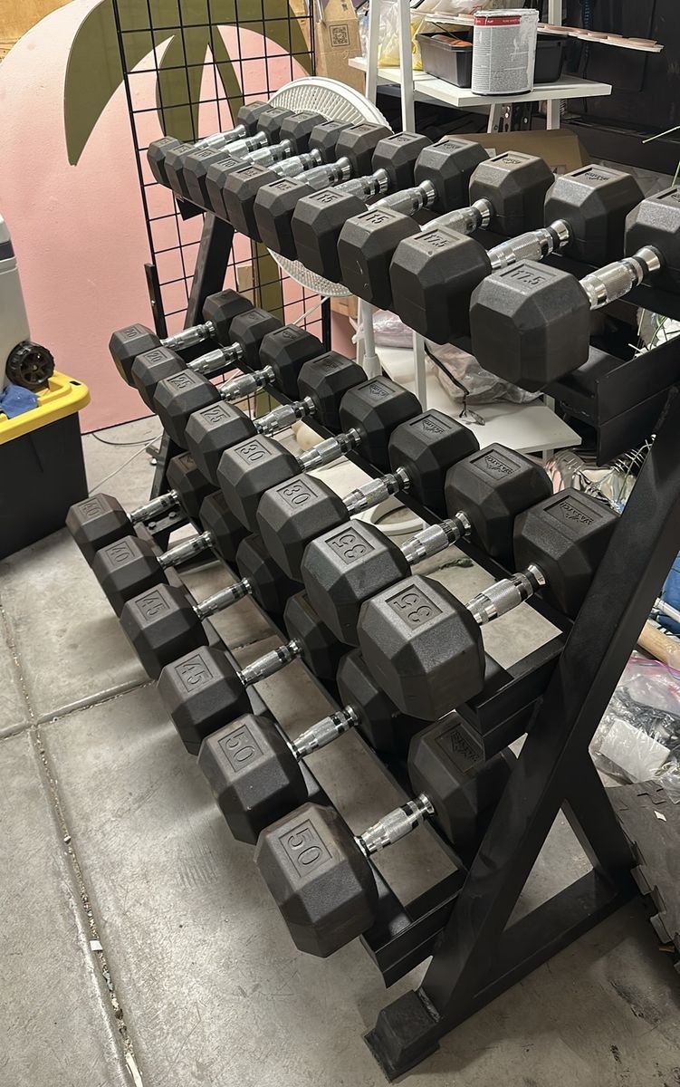 Wasatch Fitness Dumbbell Set 10-50LB & Three Tier Rack