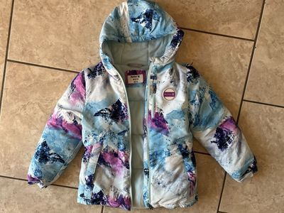Hurley Youth Girls' Size M (10/12) Puffer Jacket Blue Purple Mountain Print Hooded Winter Coat