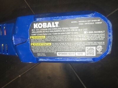 Kobalt 40 V Lithium-Ion Cordless String Trimmer