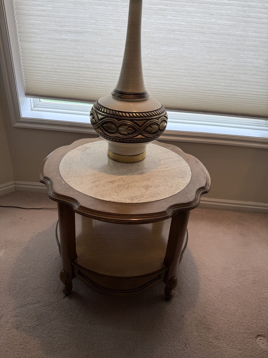 Vintage Mid-Century Modern Table Lamp with Ornate Base and Original Shade