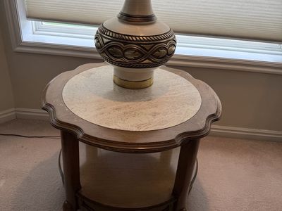 Vintage Mid-Century Modern Table Lamp with Ornate Base and Original Shade