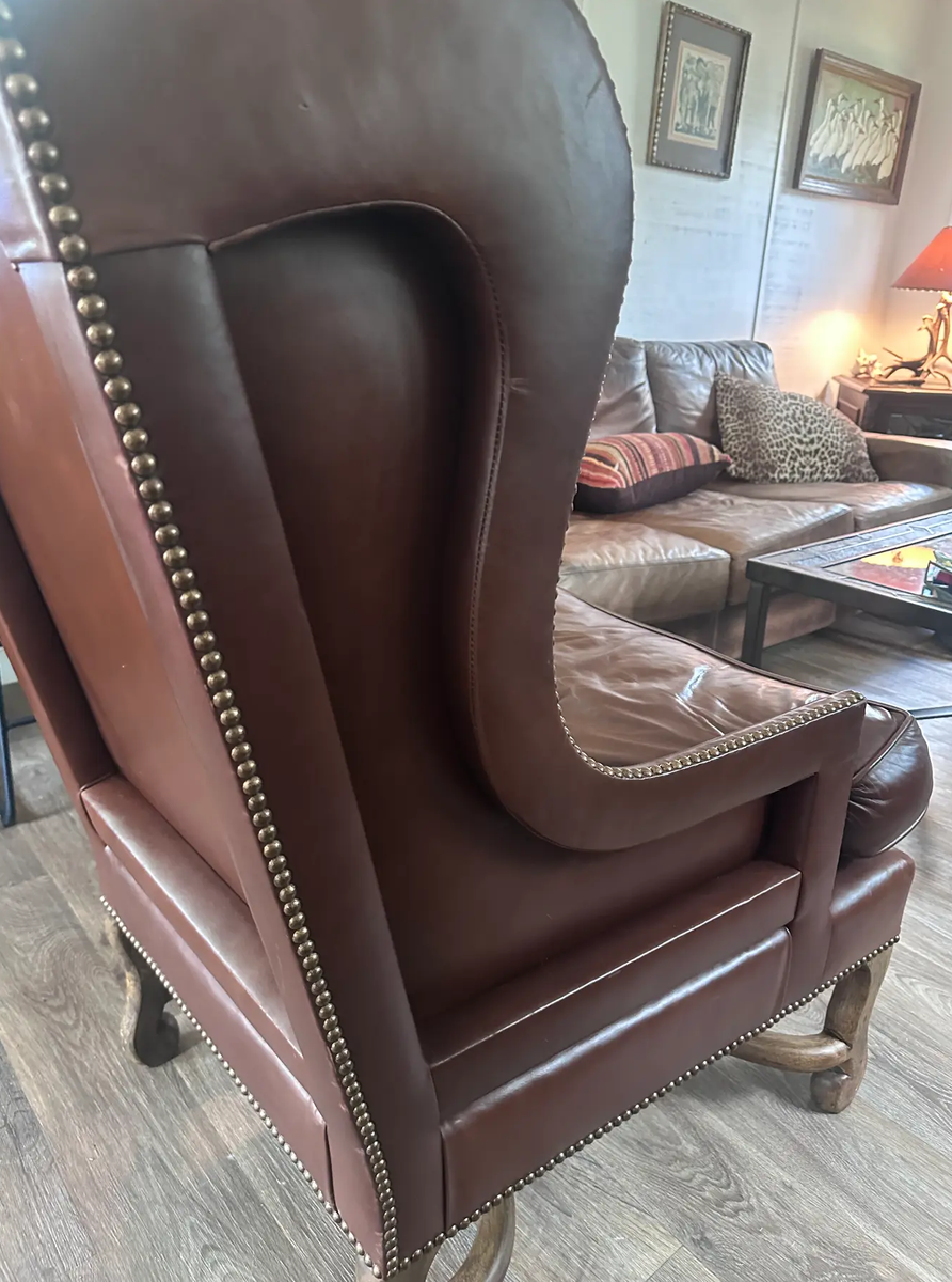 Century Furniture Leather Wingback Chair English Library Lounge Chair