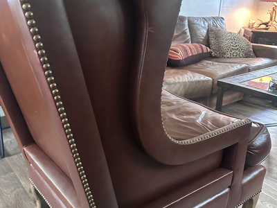 Century Furniture Leather Wingback Chair English Library Lounge Chair