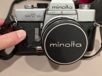 Minolta SR-T 101 35mm SLR Film Camera w/ 50mm f/1.7 Lens & Leather Case