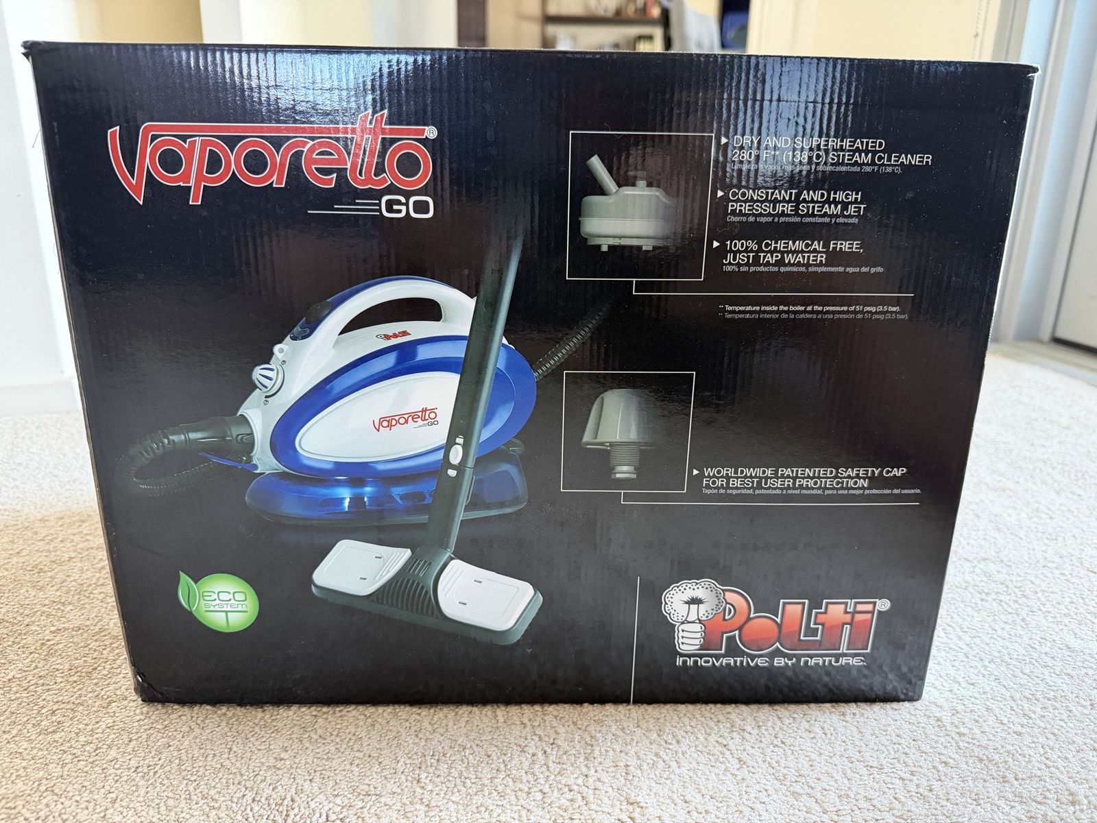 Polti Vaporetto Go Portable 19-Piece Handheld Steam Cleaner - Chemical-Free, 280°F Steam
