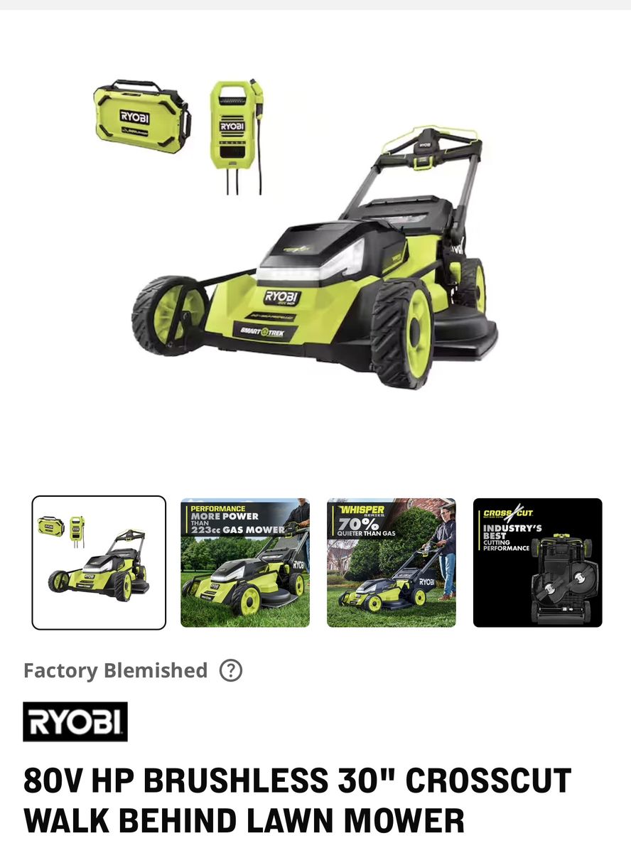 2026 Ryobi 80V HP Brushless 30" CrossCut Walk Behind Lawn Mower