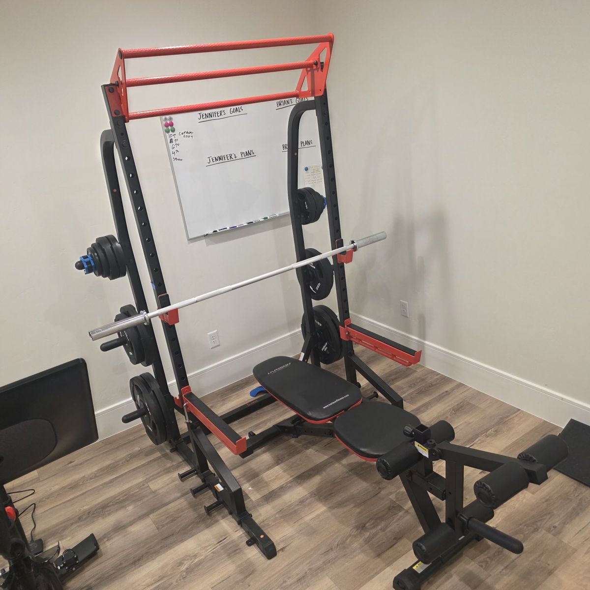 Free Weight Power Cage with Multi-Way Pull-Up Bar and Weight Bench Set