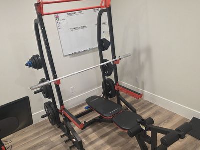 Free Weight Power Cage with Multi-Way Pull-Up Bar and Weight Bench Set