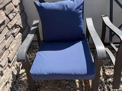 Black Metal Outdoor Patio Armchair with Blue Cushion