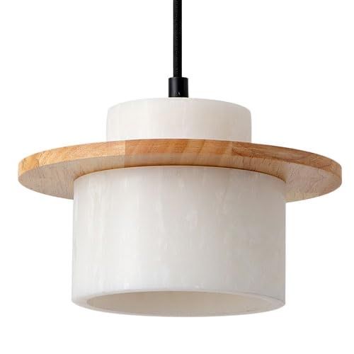 Modern Wood & Stone Pendant Light - Kitchen Island/Bedroom Hanging Lamp