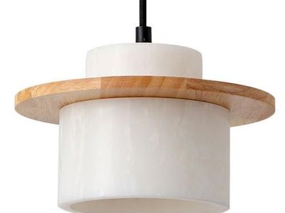 Modern Wood & Stone Pendant Light - Kitchen Island/Bedroom Hanging Lamp