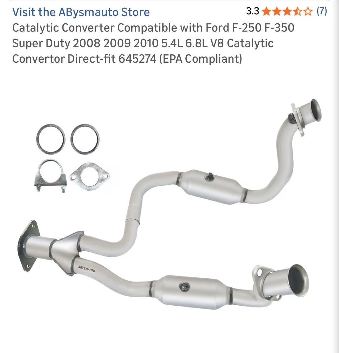 ABYSMauto Direct-Fit Catalytic Converter for Ford F-250/F-350 Super Duty 5.4L/6.8L V8 (2008-2010), EPA Compliant