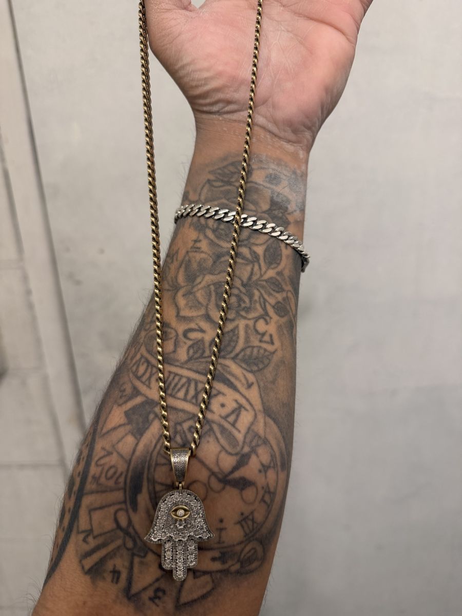 14k Cuban Chain With Diamond Pendent