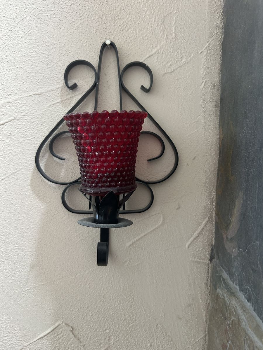Vintage Style Wall Candle Sconces – Ruby Red Glass & Wrought Iron Look