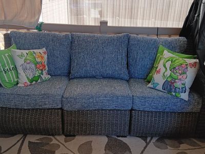 Lemans Brown and Gray Wicker Patio Motion Sofa