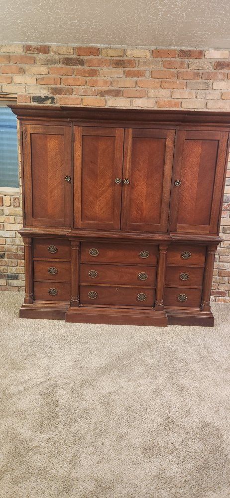Large Wooden Armoire Entertainment Center with Drawers & Cabinet Storage