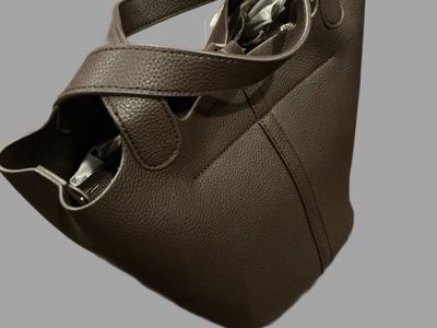 Valentino Dark Brown Pebbled Leather Bucket Tote with Detachable Inner Bag, NWT