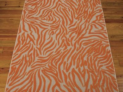 New. 9x13 Orange and Cream Animal Print Area Rug with Textured Pile Indoor/Outdoor
