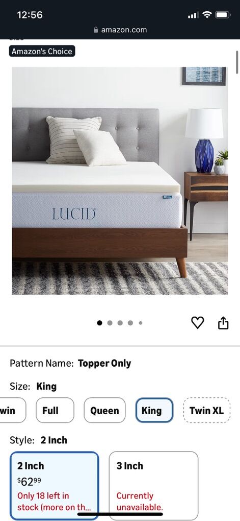 Lucid 2 inch king size mattress topper, Solid Foam