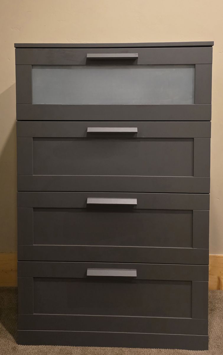 IKEA BRIMNES 4 drawer gray/frosted glass dresser