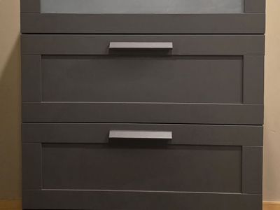 IKEA BRIMNES 4 drawer gray/frosted glass dresser