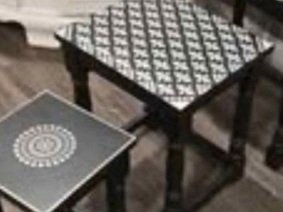 Tree Boho Chic Black & White Stenciled Solid Wooden Tables
