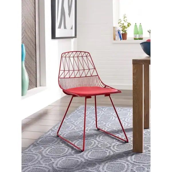 Modern Red Wire Geometric Dining Chairs with Seat Cushions - Set of 2