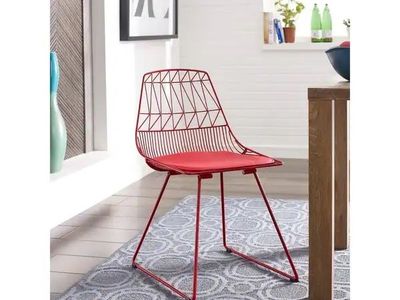 Modern Red Wire Geometric Dining Chairs with Seat Cushions - Set of 2