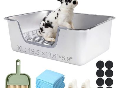 Stainless Steel Sifting Litter Box for Rabbit (XL)