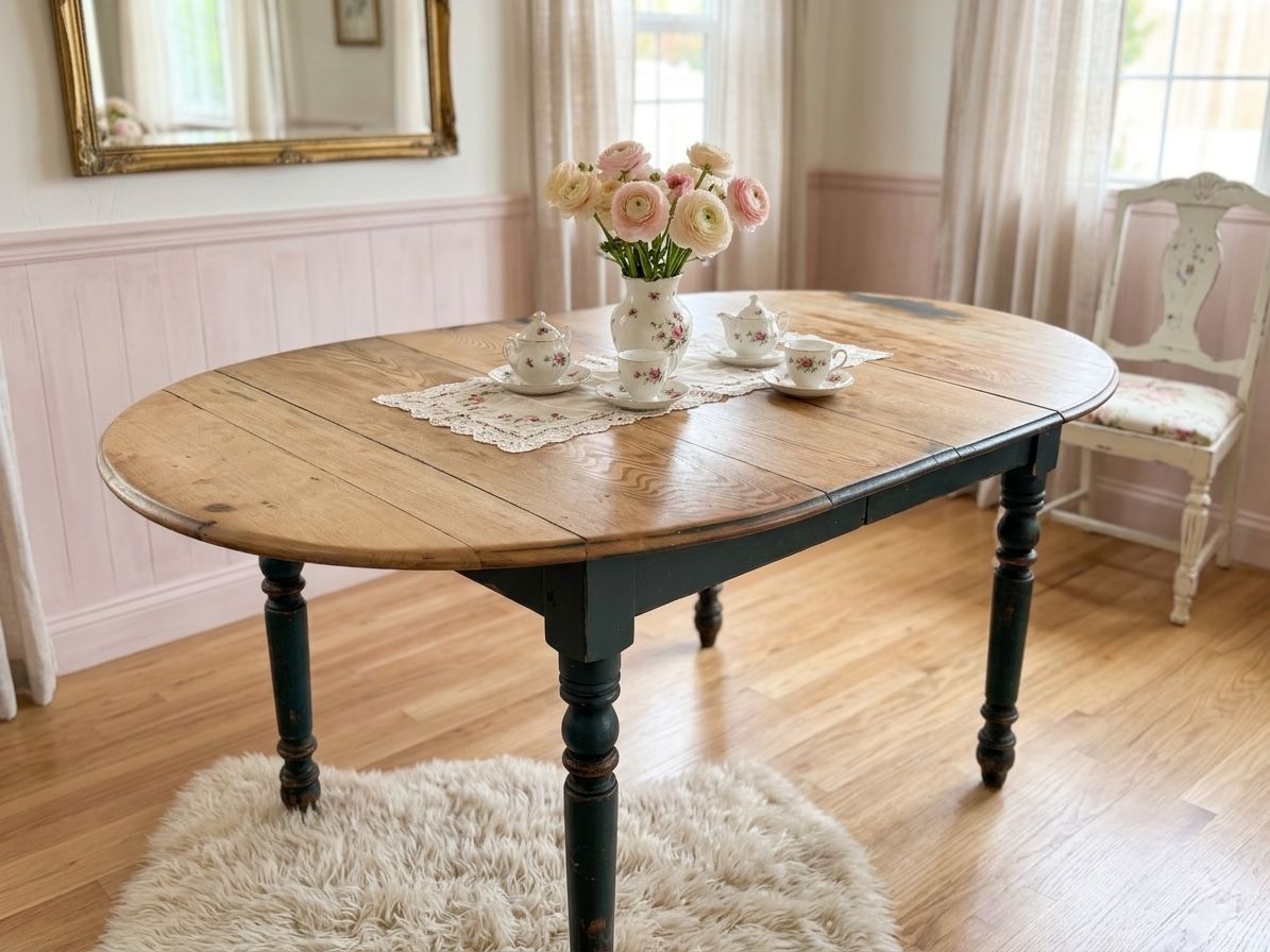 Vintage Farmhouse Oval Wooden Dining Table Extendable Distressed